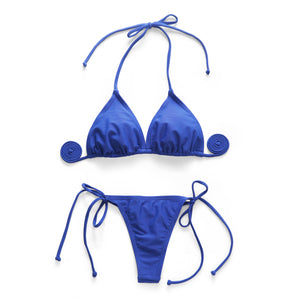 I-Glam Bikini Thong Bottom Triangle Top Brazilian String Swimsuit Dark Blue