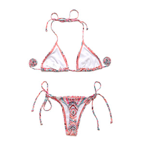 I-Glam Swimsuit Brazilian Thong Bottom Colorful Geometric Printed Bikini Set