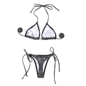 I-Glam Brazilian Thong String Bikini No Padding  Swimsuit Black & White Stripe