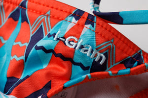 I-Glam Brazilian Thong String Bikini No Padding Orange with Turquoise Blue print Swimsuit
