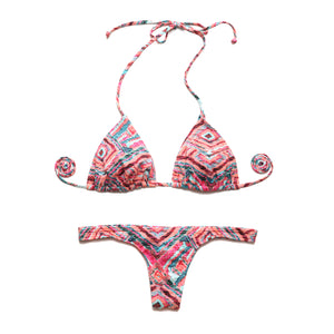 I-Glam Bikini Tiny Micro Thong Bottom Tanga Swimwear Colorful Geometric Printed