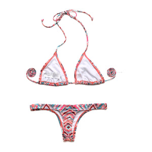 I-Glam Bikini Tiny Micro Thong Bottom Tanga Swimwear Colorful Geometric Printed