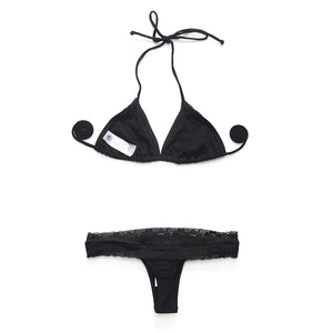 I-Glam Lace Bikini Thong Triangle Top Brazilian String Swimsuit Black