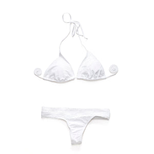 I-Glam Lace Bikini Thong Triangle Top Brazilian String Swimsuit White