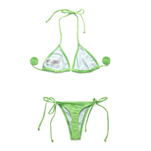 I-Glam Brazilian Thong Bikini with Striangle Top No Padding Swimwear Lime Green