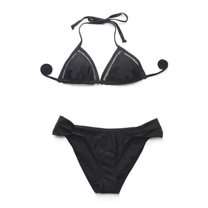 I-Glam Swimwear Beach Wear Side Shirred Hipster Bikini Bottom with Mesh Sexy Top Black